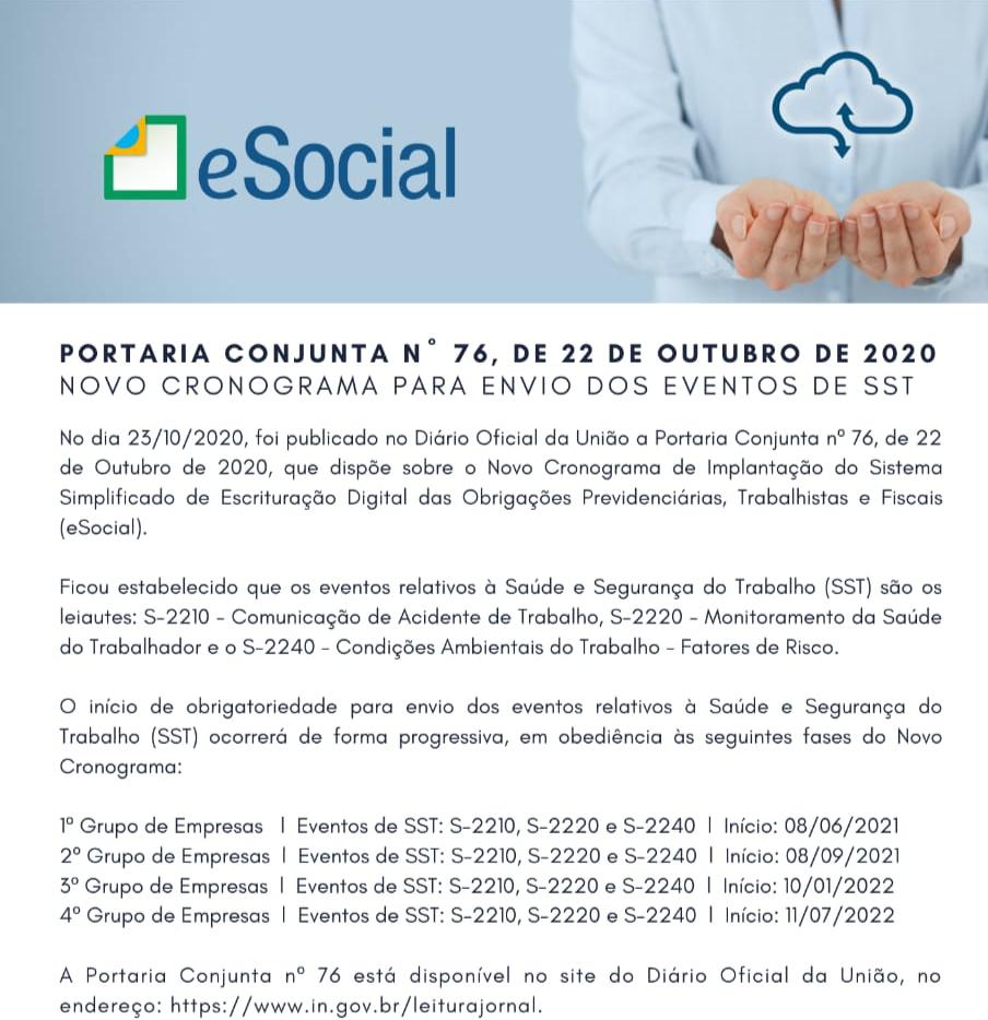 novo cronograma para envio dos eventos de sst